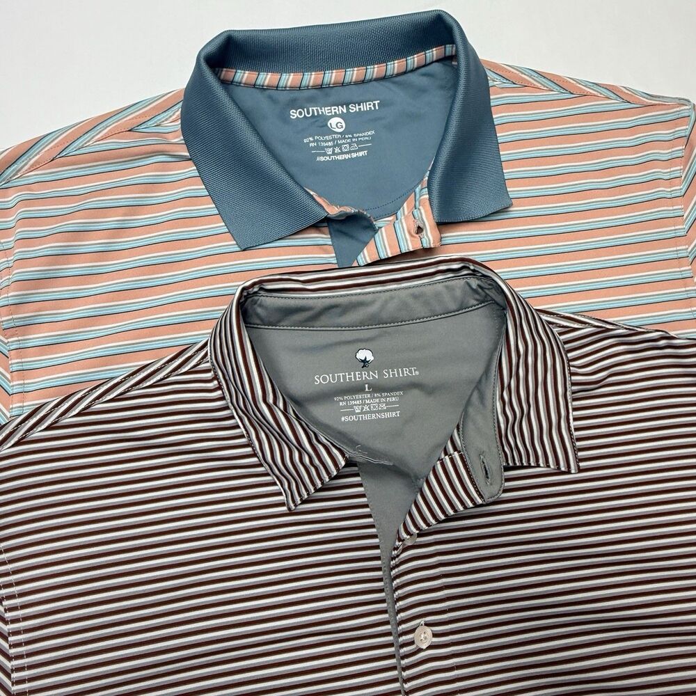 Lot of 2 Southern Tide Men's Large The Skipjack Polo Short Sleeve Stripes